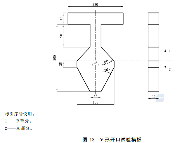 GB28007圖13 V 形開口試驗模板
